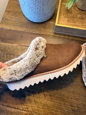 Bob's by Skechers Brown Faux Fur-Trim Platform Clog